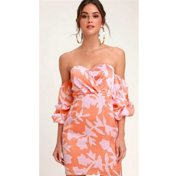 🌺NWT🌺Lulu's Floral Print Off the Shoulder Dress - Picture 2 of 7